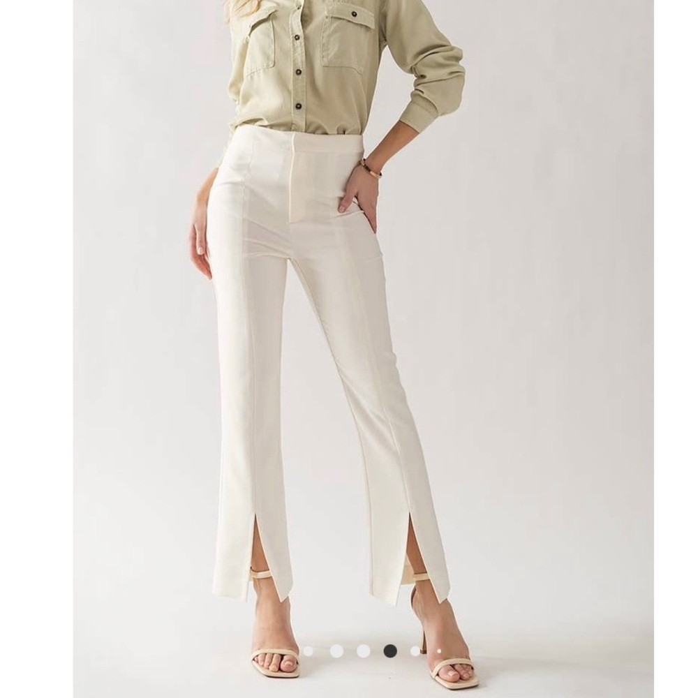 Front Slit Ankle Winter White Pants